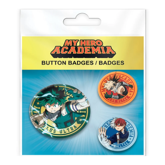 My Hero Academia Midoriya Bakugo & Todoroki 3 Badge Pack
