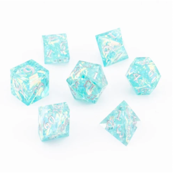 TTD Azure Starlight Sharp Edged Dice 7 Piece Set