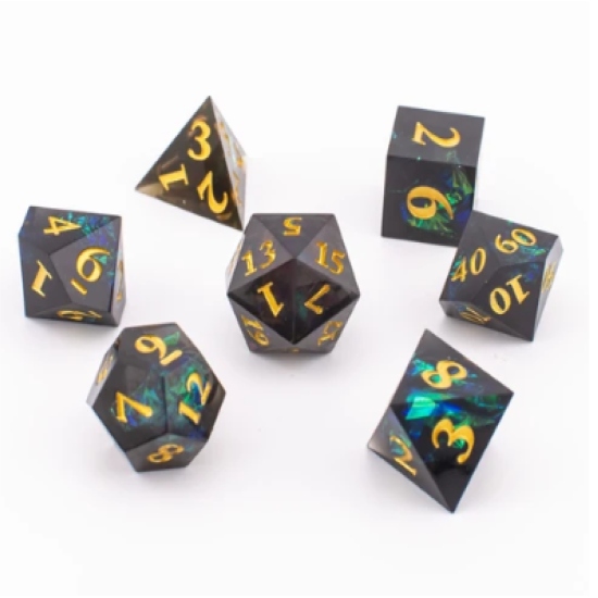 TTD Stellar Midnight Sharp Edged Dice 7 Piece Set